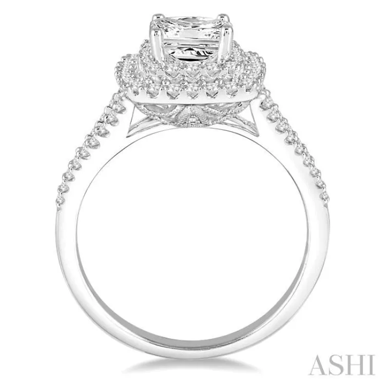 1 1/10 Ctw Diamond Engagement Ring with 1/2 Ct Princess Cut Center Stone in 14K White Gold