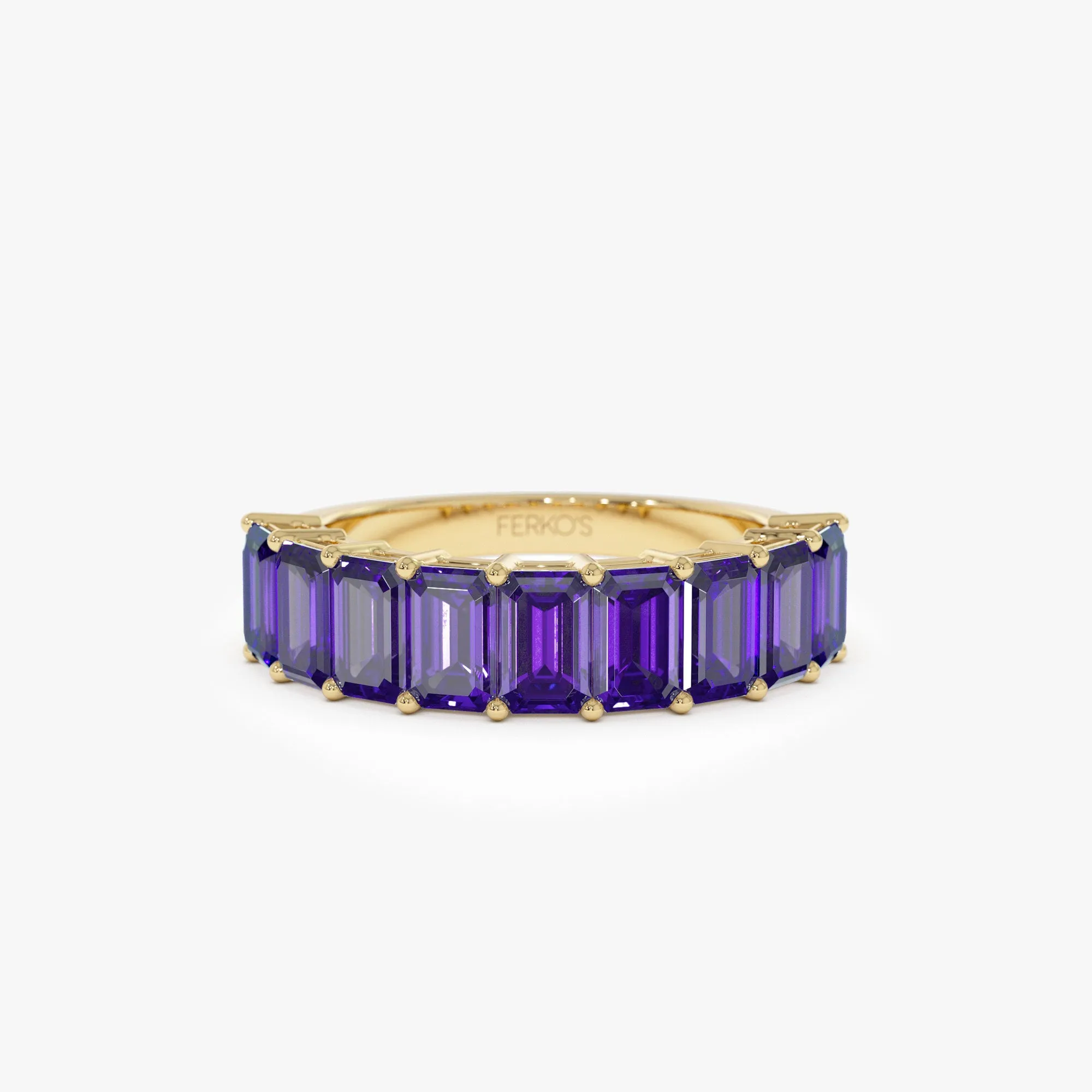 14k Emerald Cut Amethyst Nine Stone Ring 2.55ctw