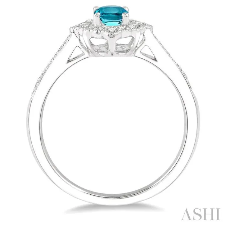 1/5 Ctw Oval Shape 6x4mm Aquamarine & Round Cut Diamond Semi Precious Ring in 10K White Gold