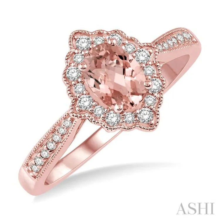 1/5 Ctw Oval Shape 6x4mm Morganite & Round Cut Diamond Semi Precious Ring in 10K Rose Gold