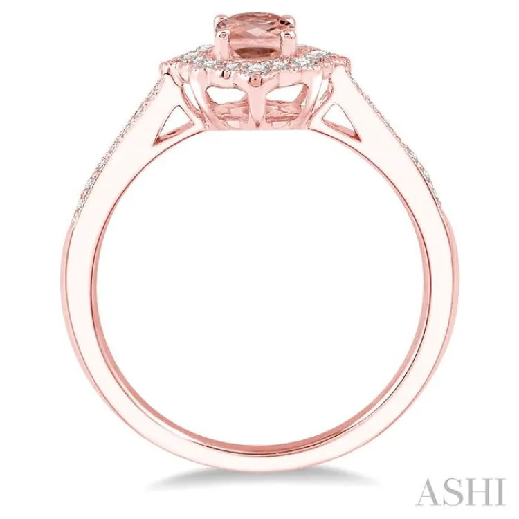 1/5 Ctw Oval Shape 6x4mm Morganite & Round Cut Diamond Semi Precious Ring in 10K Rose Gold