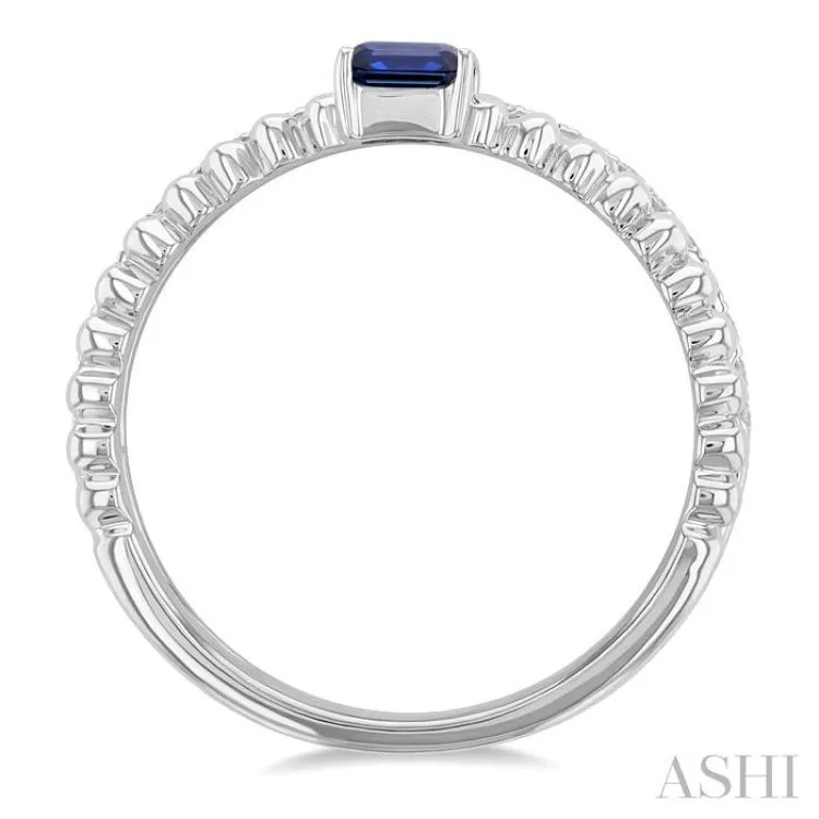 1/5 ctw Round Cut Diamond and 4X3MM Octagonal Shape Sapphire Precious Split Twin Ring in 10K White Gold