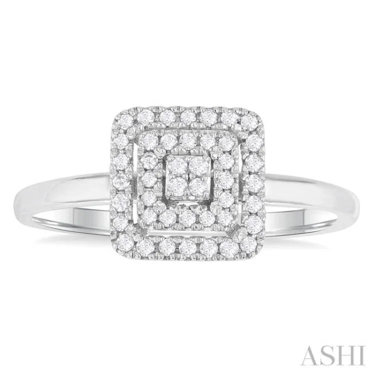 1/6 Ctw Double Halo Square Shape Petite Round Cut Diamond Fashion Ring in 10K White Gold