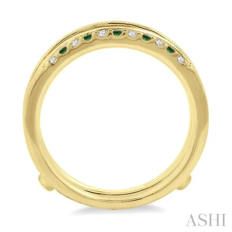 1/6 ctw Round Cut Diamond and 1.45MM Emerald Precious Insert Ring in 14K Yellow Gold