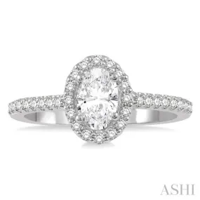 3/4 Ctw Diamond Ladies Engagement Ring with 1/2 Ct Oval Cut Center Stone in 14K White Gold