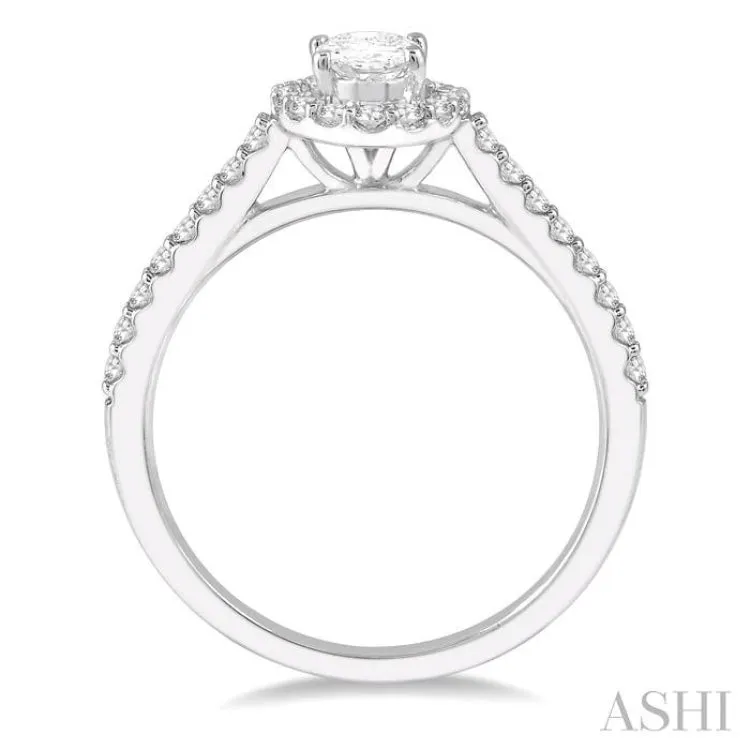 3/4 Ctw Diamond Ladies Engagement Ring with 1/2 Ct Oval Cut Center Stone in 14K White Gold