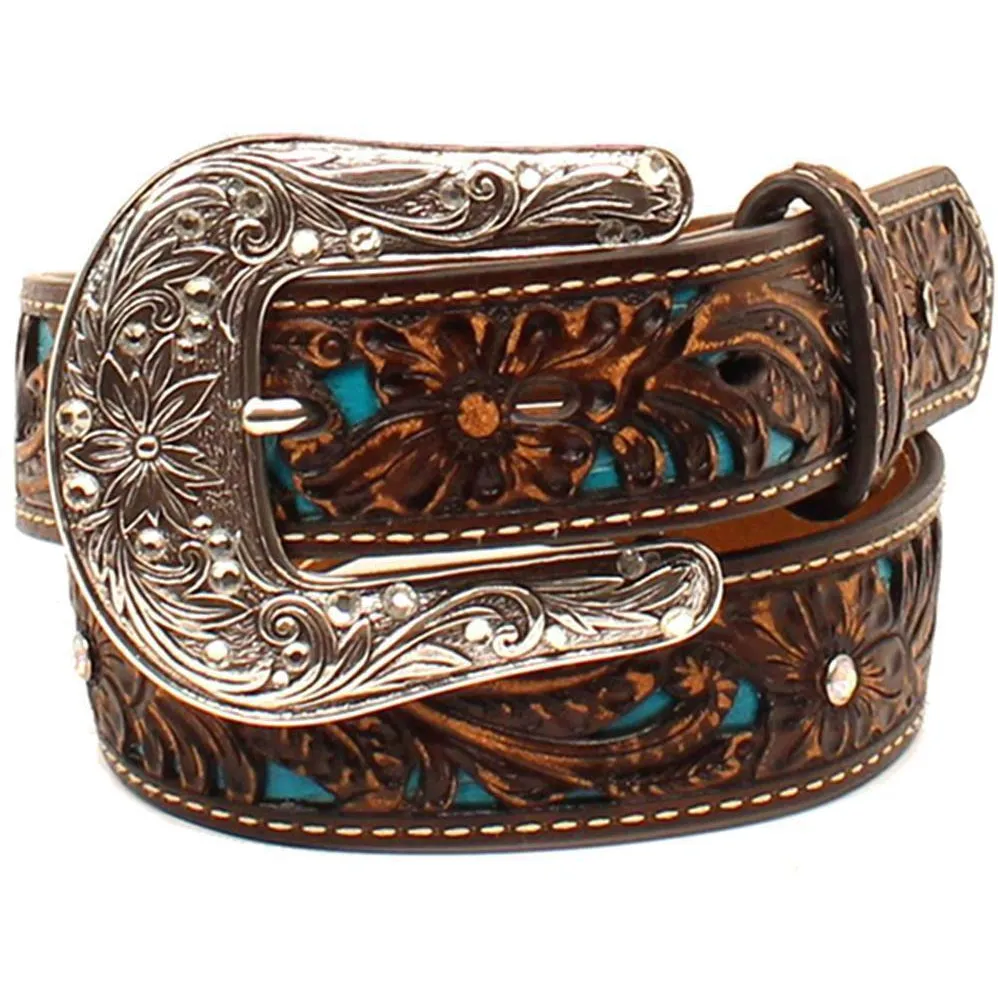 Ariat Girls Leather Tooled and Rhinestone Belt