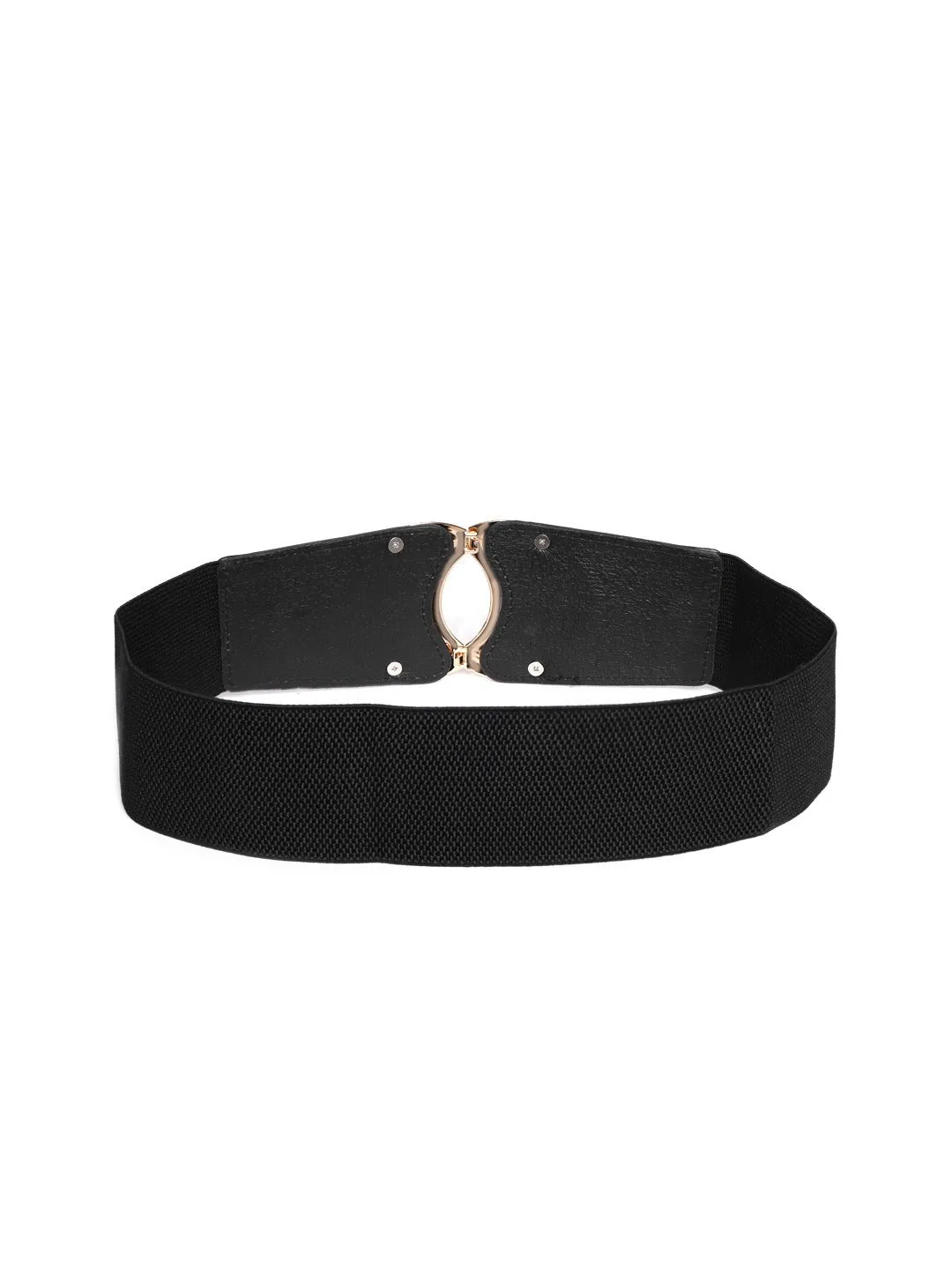 Berrylush Women Black Elastic Strap Round Fancy Buckle Belt