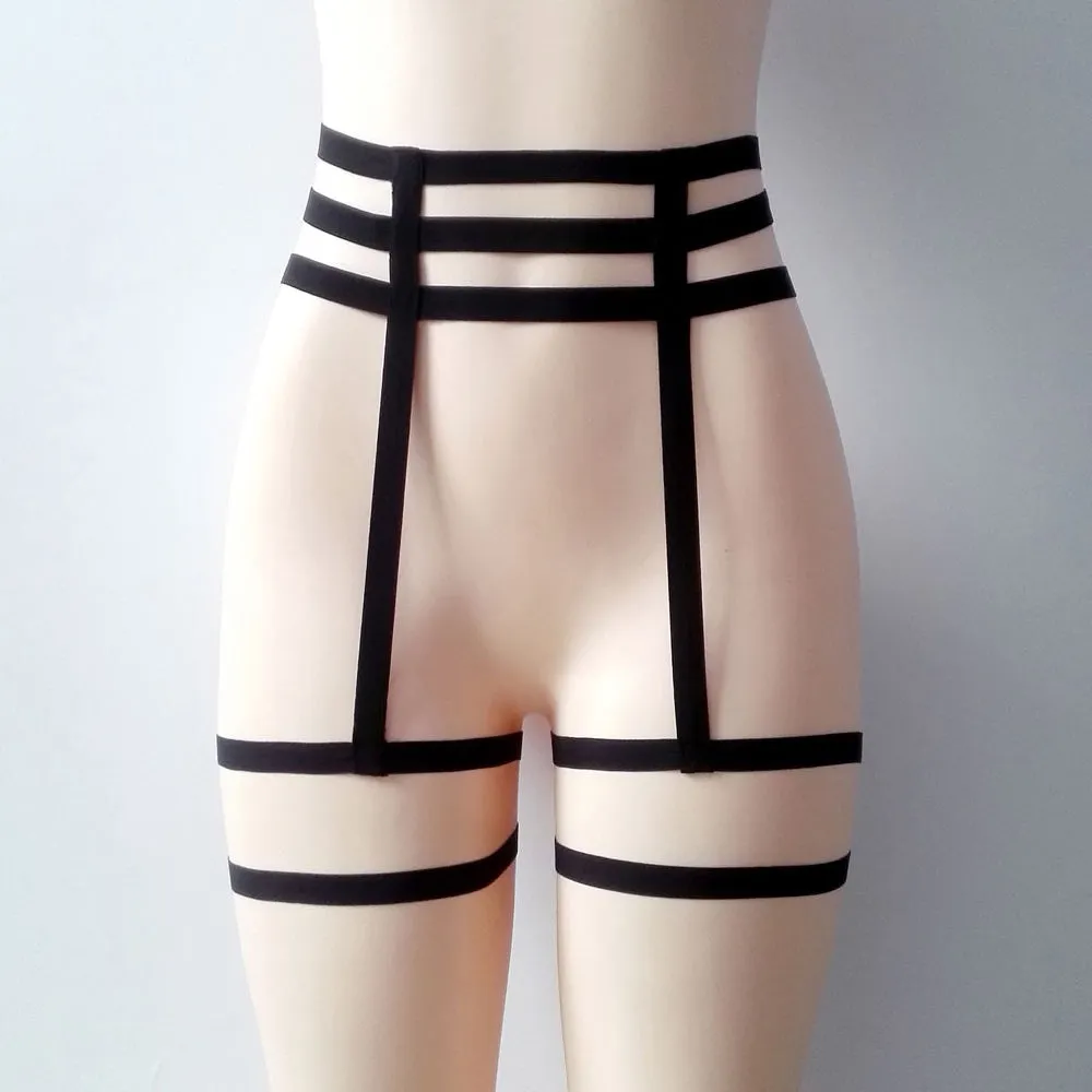 Black Stretch Harness Garter Belt Lingerie