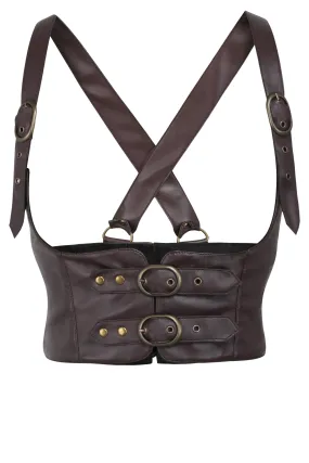 Brown Faux Leather Harness Underbust Corset