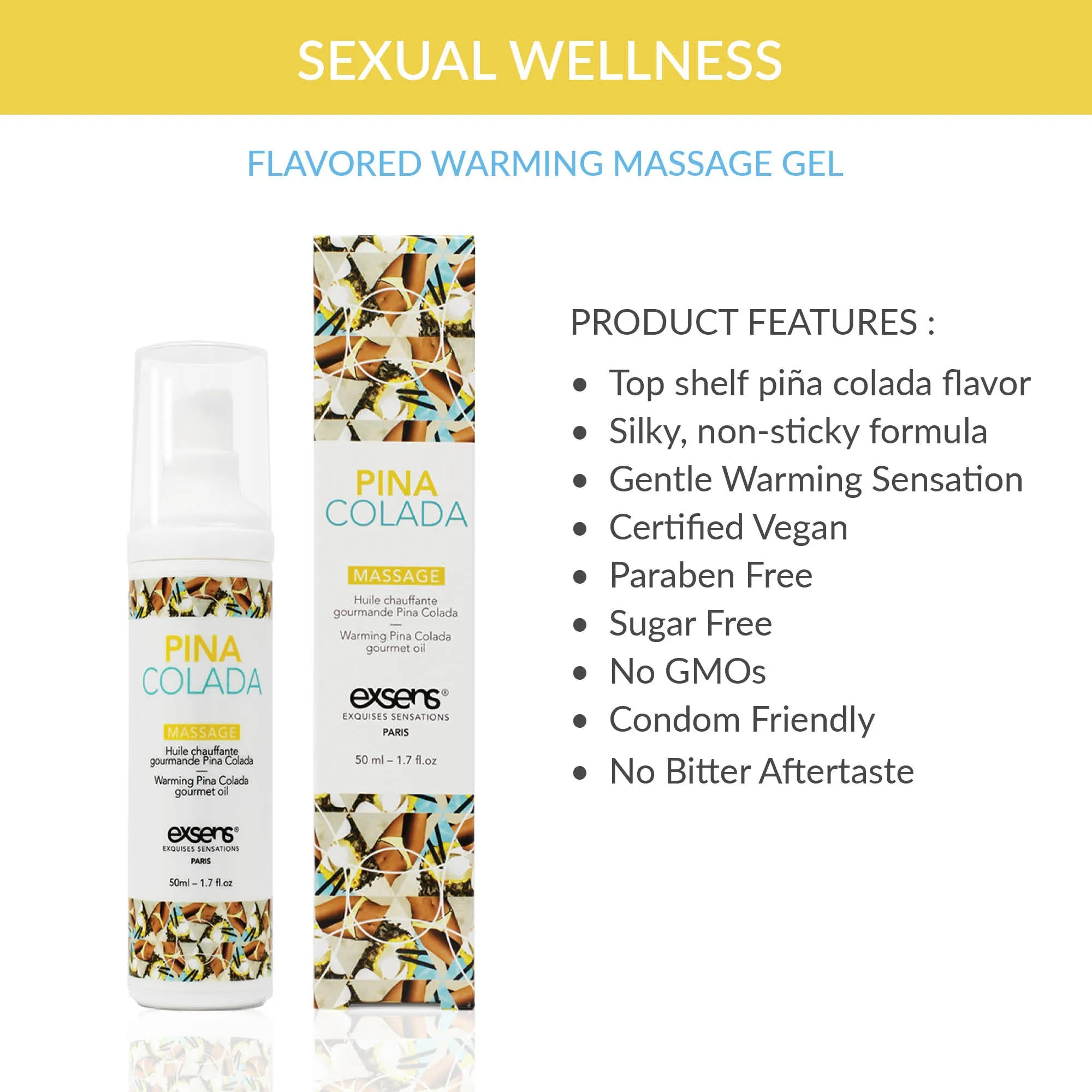 Exsens Pina Colada Gourmet Warming Massage Oil, 50ml (1.7 fl.oz), 1 Count