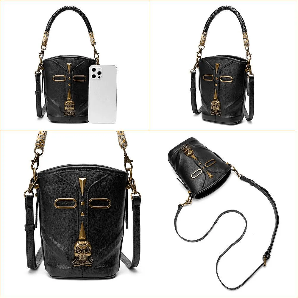 Fashion Rivets Small Shoulder Bag / Steampunk Skull Bucket Bag for Women