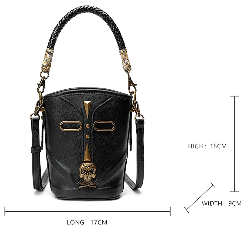 Fashion Rivets Small Shoulder Bag / Steampunk Skull Bucket Bag for Women