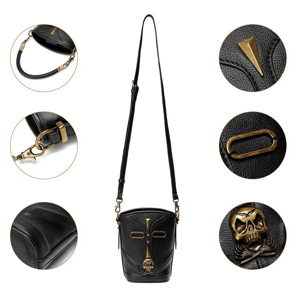 Fashion Rivets Small Shoulder Bag / Steampunk Skull Bucket Bag for Women