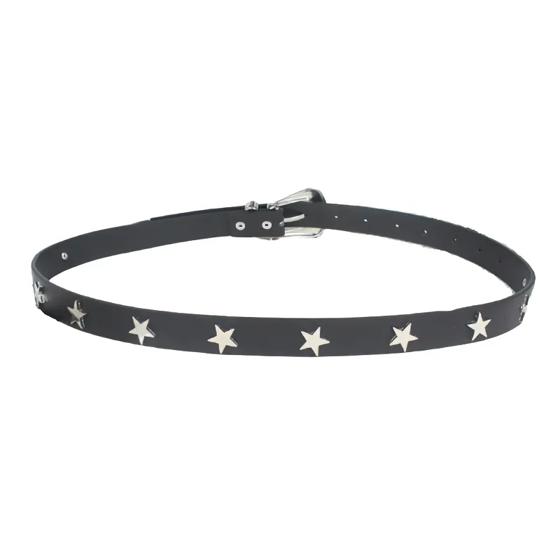 Fashion Star Embellished Buckle Belt / Women's Thin Black Belt