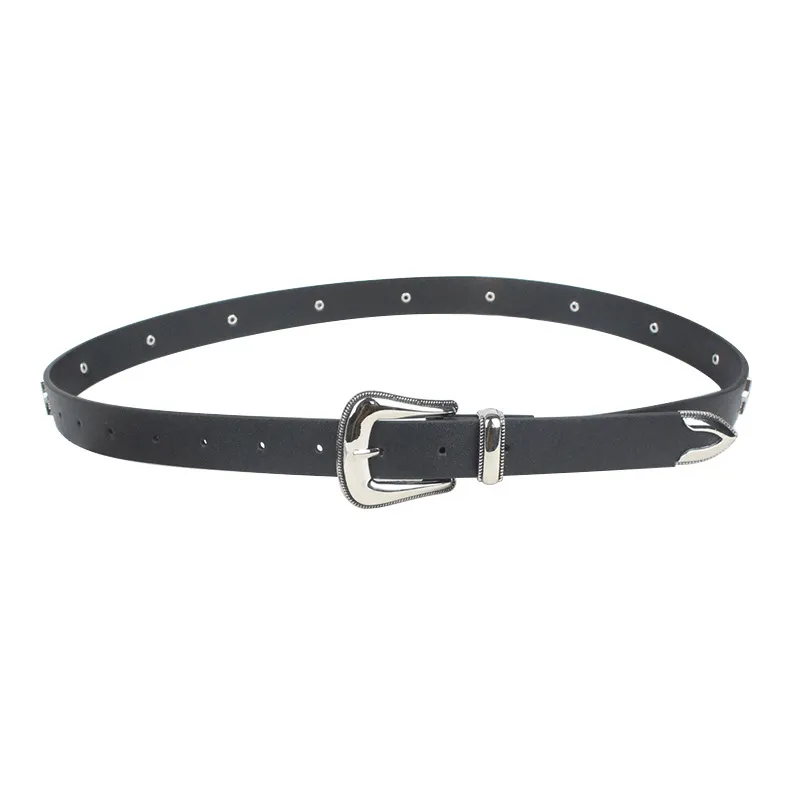 Fashion Star Embellished Buckle Belt / Women's Thin Black Belt