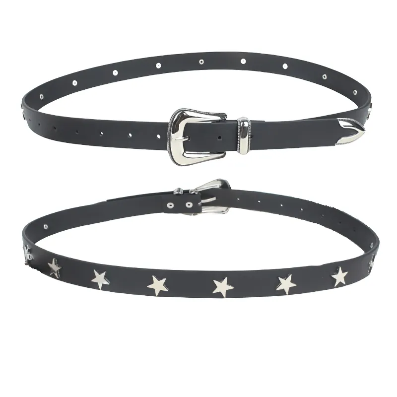 Fashion Star Embellished Buckle Belt / Women's Thin Black Belt