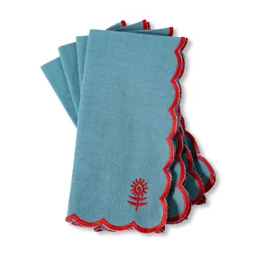 Icon Linen Napkins 4pc Set - Aqua/Cherry