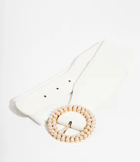 Ivory Leatherette & Pearl Elastic Belt