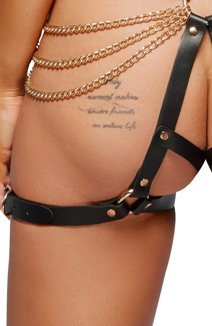 Leather X gold harness lingerie set - Raw Seduction