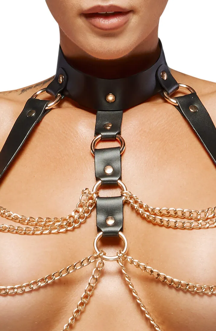 Leather X gold harness lingerie set - Raw Seduction