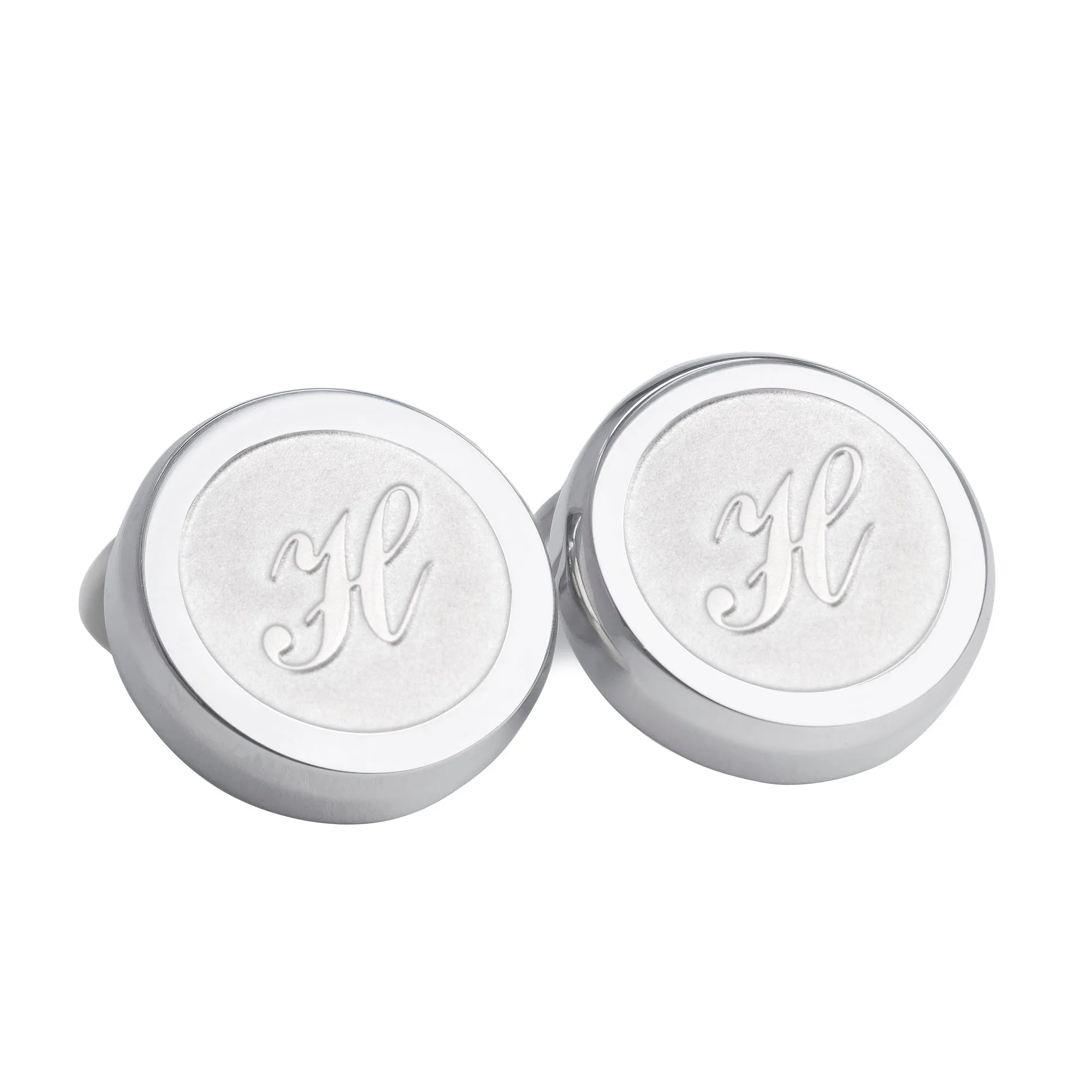 Monogram Etched Silver Clip-on Button Covers