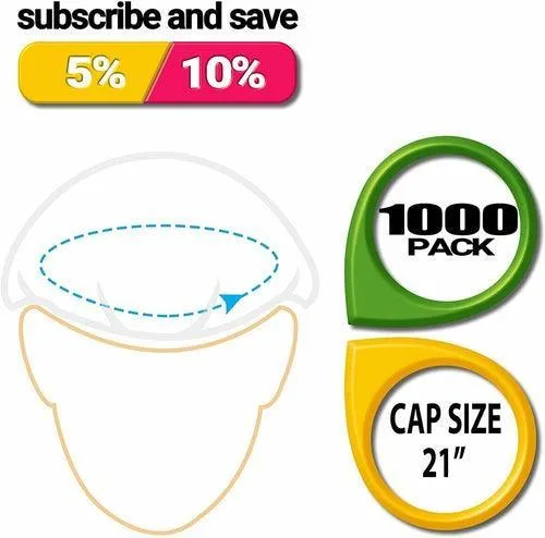 Pack of 1000 White Mob Caps 21” Hair Caps with Elastic Stretch Band