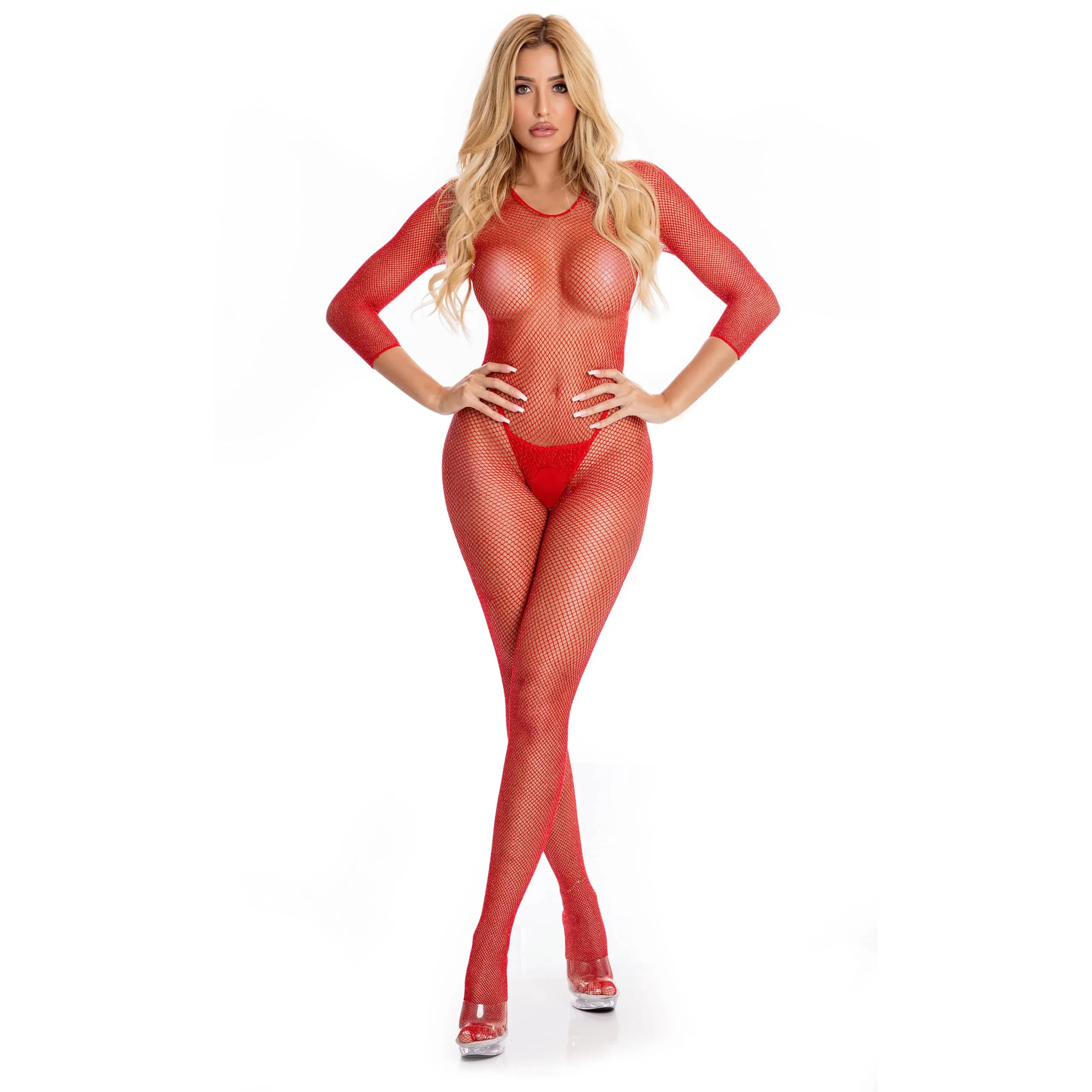 Pink Lipstick - Risque Crotchless Bodystocking Costume