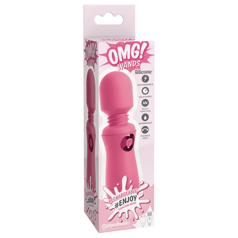 Pipedream OMG! Wands #Enjoy Silicone Rechargeable Flexible Vibrating Wand Pink