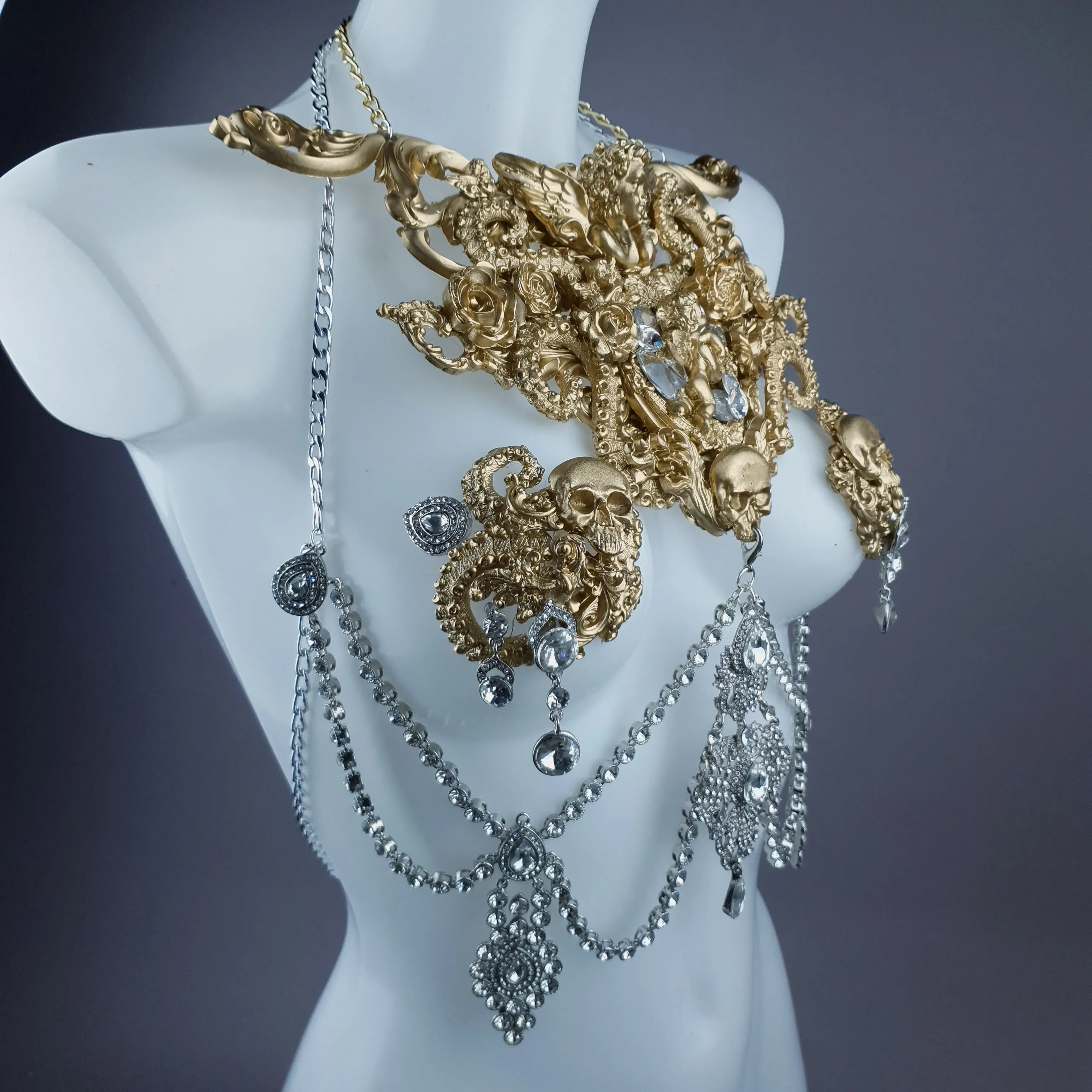 "Salome" Gold Diamante Filigree Jewellery Harness with Nipple Pasties