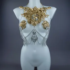 "Salome" Gold Diamante Filigree Jewellery Harness with Nipple Pasties