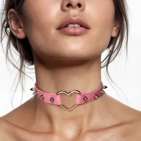 Spiked Heart Choker - Pink