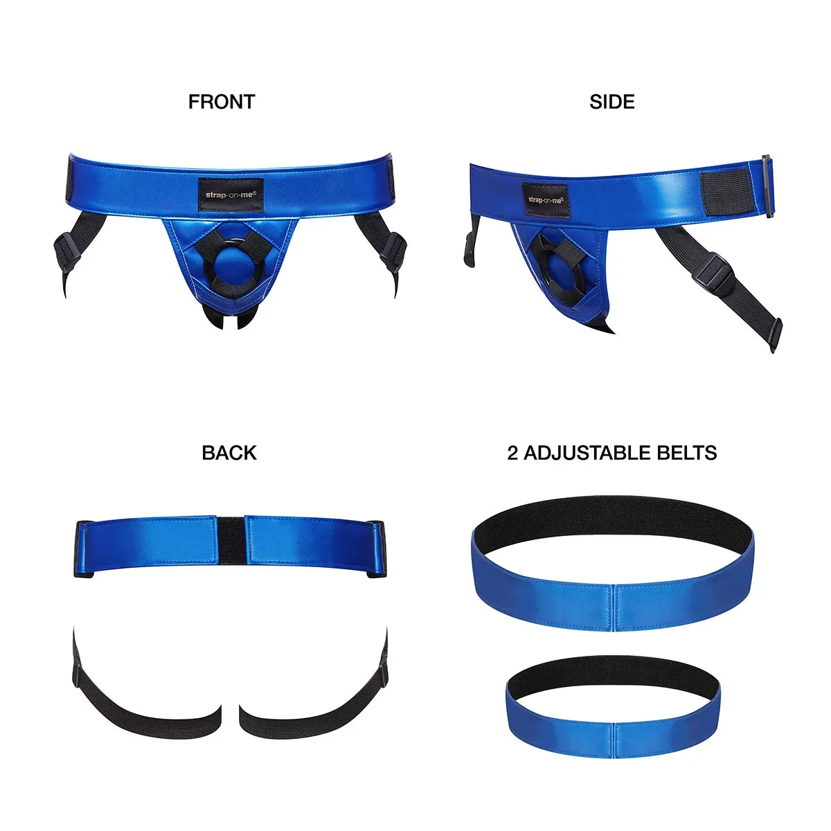 Strap-On-Me Curious Leatherette Harness - Metallic Blue