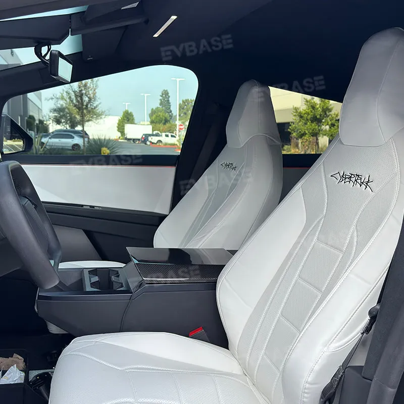 Tesla Cybertruck Seat Covers NAPPA Leather Full Coverage Seat Protector (Black/White)