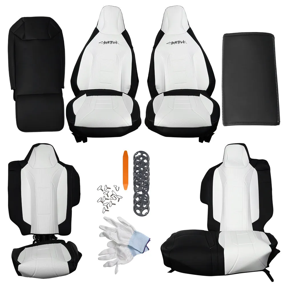 Tesla Cybertruck Seat Covers NAPPA Leather Full Coverage Seat Protector (Black/White)