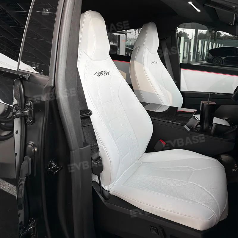 Tesla Cybertruck Seat Covers NAPPA Leather Full Coverage Seat Protector (Black/White)