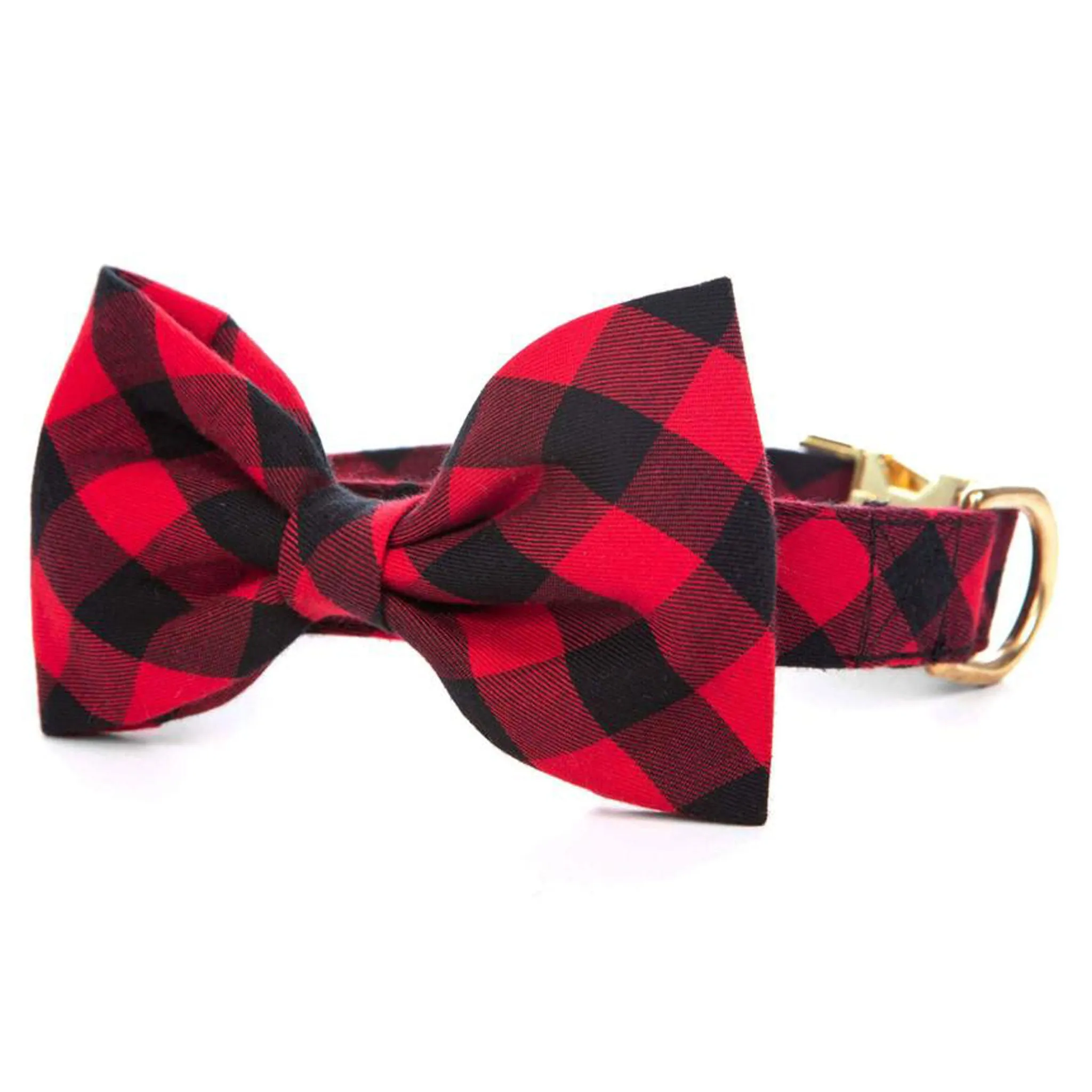 The Foggy Dog Red/Black Buffalo Check Dog Collar w/Large Bowtie