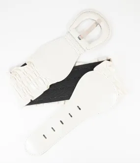 White Ruffle Elastic Cinch Belt